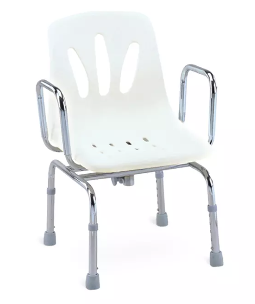 heavy duty shower chair Ein robuster Duschstuhl mit verstärktem Rahmen, breitem Sitz und stabilen Armlehnen, der für maximale Unterstützung und Sicherheit beim Duschen ausgelegt ist.