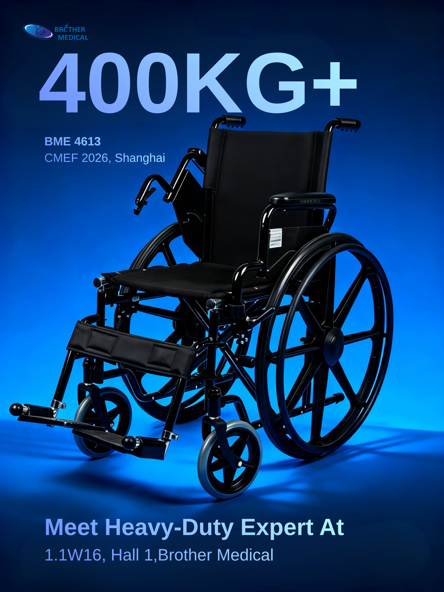 Verst&auml;rktes Rahmendetail mit einer Tragf&auml;higkeit von 300 kg f&uuml;r den bariatrischen Rollstuhl f&uuml;r CMEF 2026.