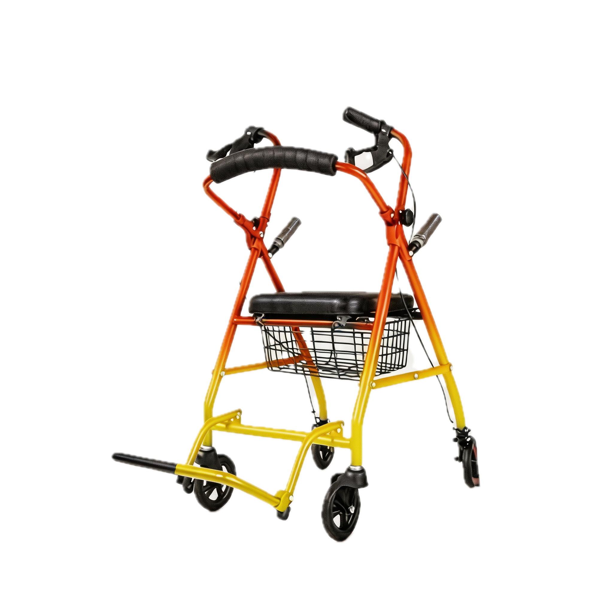 BME885 2-in-1 faltbarer Rollator und Transportstuhl mit gepolstertem Sitz und klappbarer Fußstütze