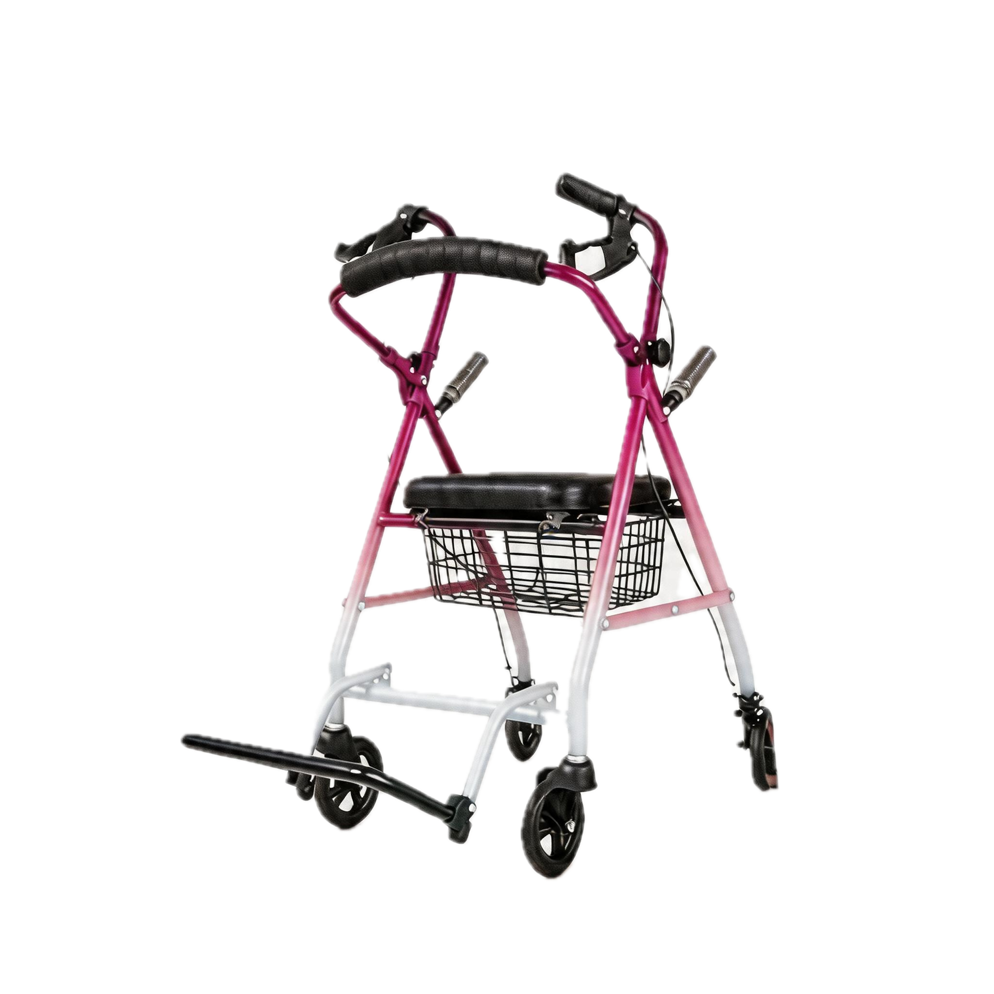 BME885 2-in-1 faltbarer Rollator und Transportstuhl mit gepolstertem Sitz und klappbarer Fußstütze