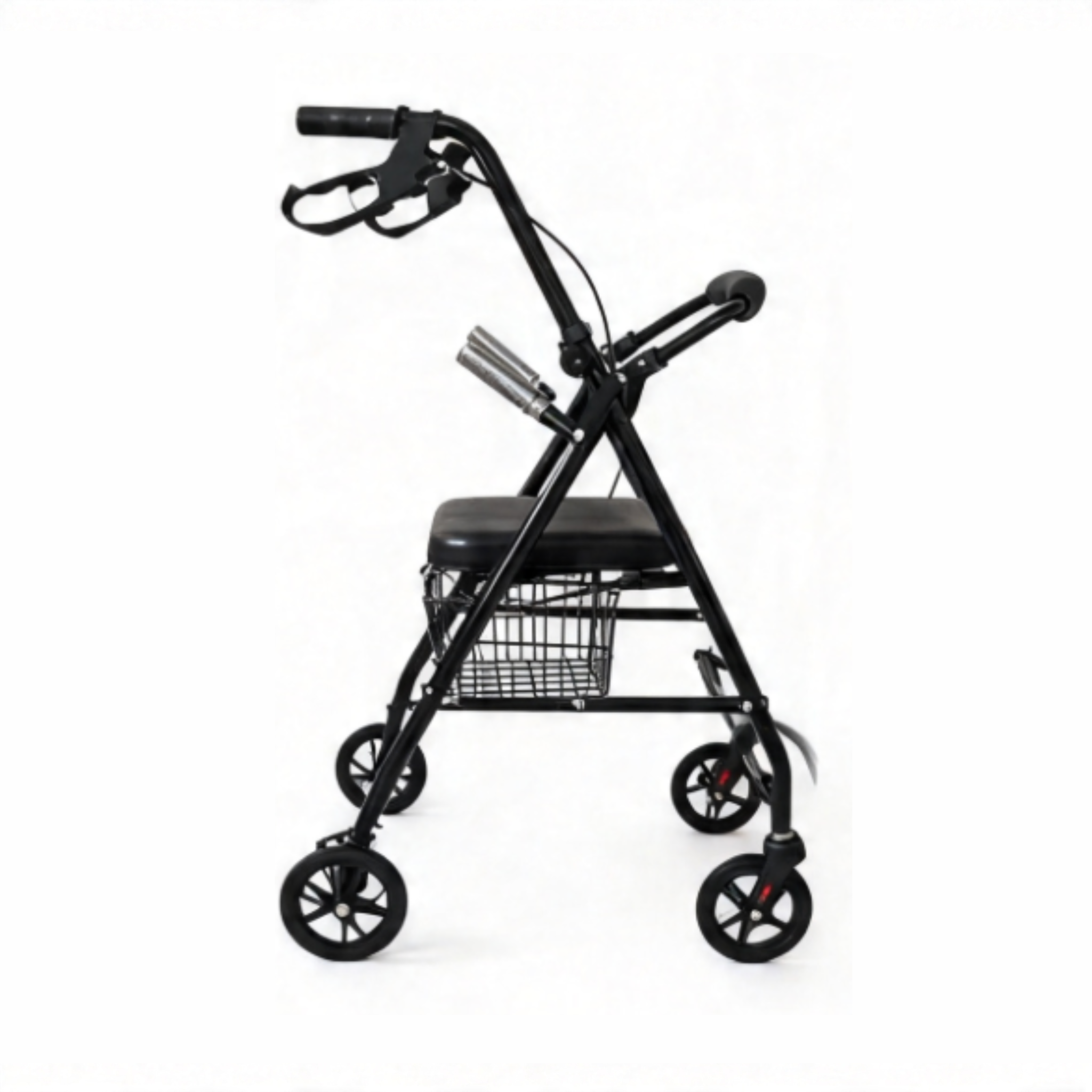 BME885 2-in-1 faltbarer Rollator und Transportstuhl mit gepolstertem Sitz und klappbarer Fußstütze