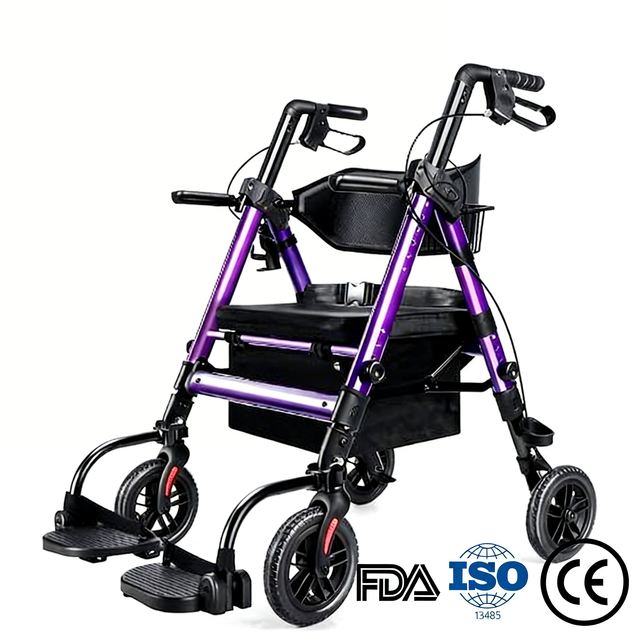 BME888 Robuster bariatrischer 2-in-1-Rollator-Transportstuhl mit einer Kapazität von 450 Pfund, breitem gepolstertem Sitz und klappbarer Fußstütze