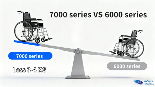 Gewichtsvergleich zwischen Rollstuhlrahmen aus 7000er-Aluminium in Luft- und Raumfahrtqualit&auml;t und Standard-6000er-Aluminium-Rollstuhlrahmen.