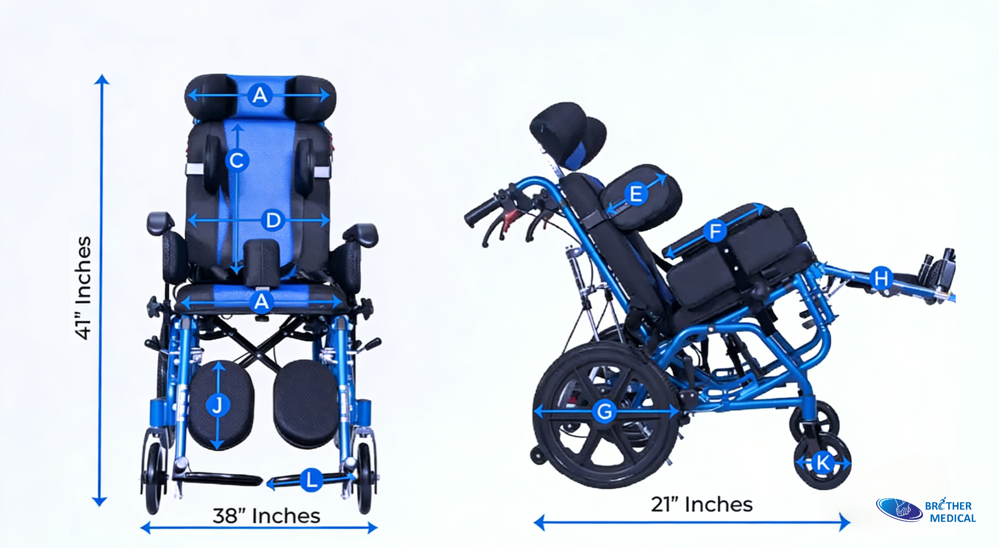 Informationen zur Gr&ouml;&szlig;e des Zerebralparese-Rollstuhls, BME4620 Blue
