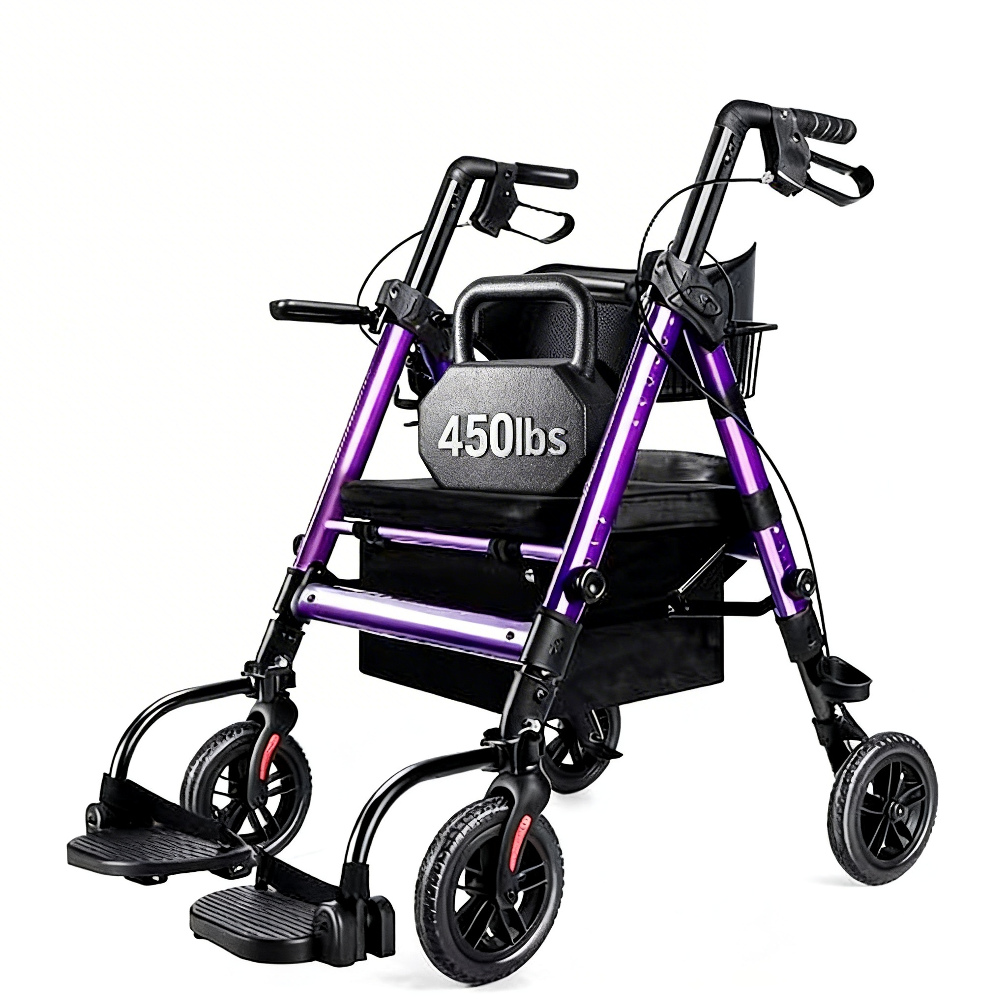 BME888 Robuster bariatrischer 2-in-1-Rollator-Transportstuhl mit einer Kapazität von 450 Pfund, breitem gepolstertem Sitz und klappbarer Fußstütze
