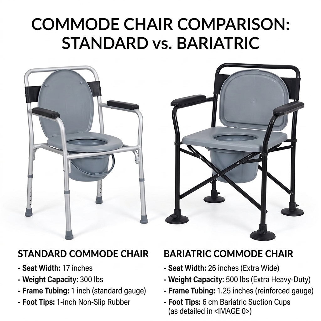 Standard vs. bariatrischer Nachttisch-Toilettenstuhl