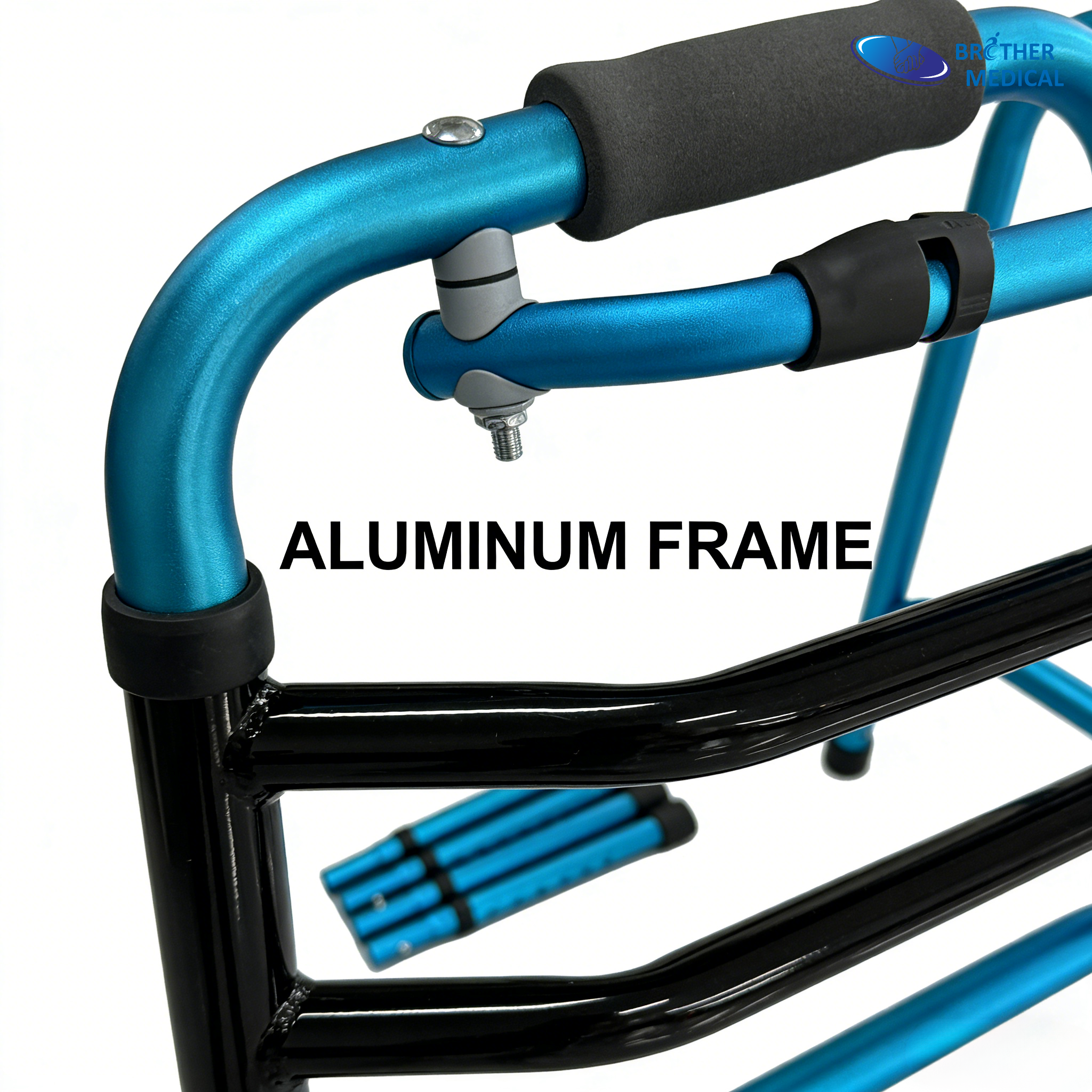 Blauer Gehhilfe aus Aluminium mit abnehmbaren Beinen
