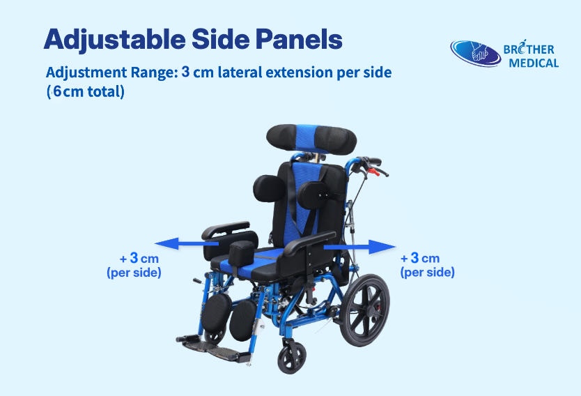 verstellbare Seitenw&auml;nde, Verstellbereich: 3 cm seitliche Verl&auml;ngerung pro Seite (insgesamt 6 cm). Zweck: Anpassung an das Wachstum und Verl&auml;ngerung des Produktlebenszyklus.