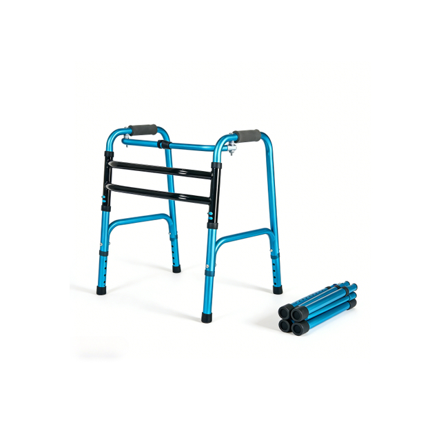 Blauer Gehhilfe aus Aluminium mit abnehmbaren Beinen