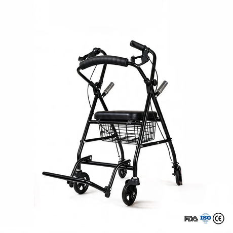 BME885 2-in-1 faltbarer Rollator und Transportstuhl mit gepolstertem Sitz und klappbarer Fußstütze