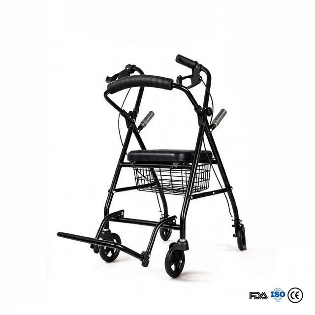 BME885 2-in-1 faltbarer Rollator und Transportstuhl mit gepolstertem Sitz und klappbarer Fußstütze